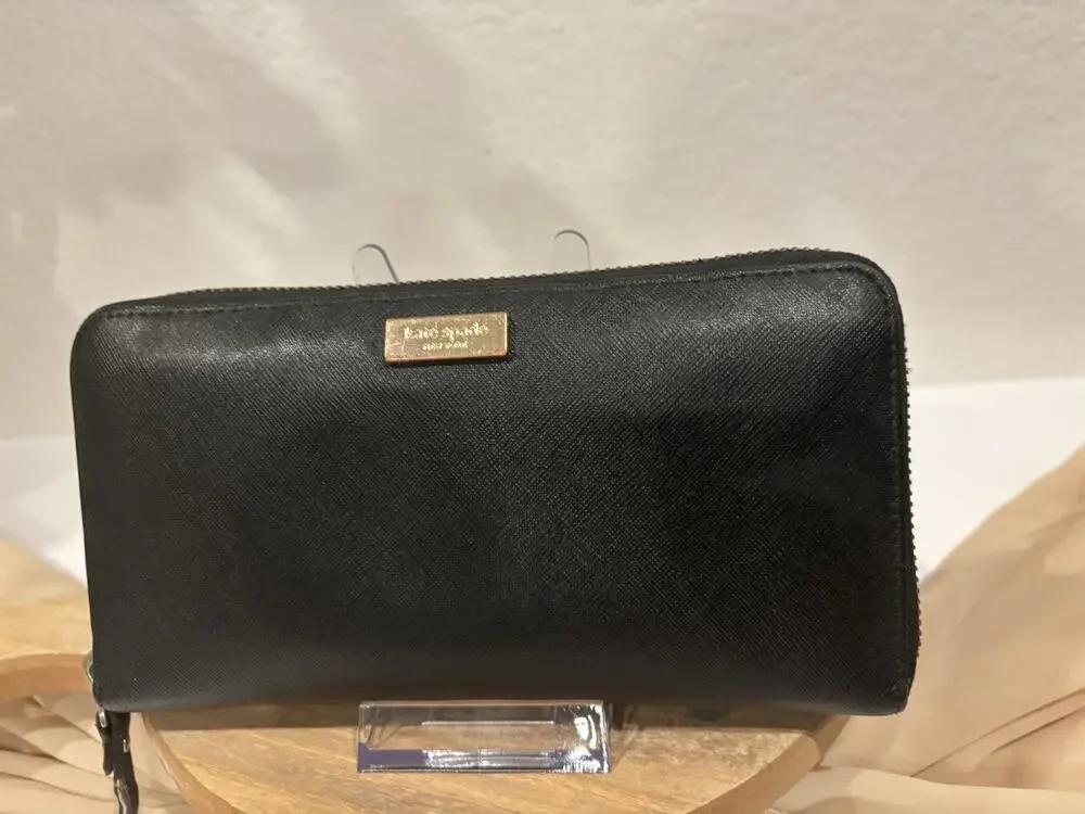 Kate Spade New York Black Solid Logo Zip-Around Wallet Credit Card Holder